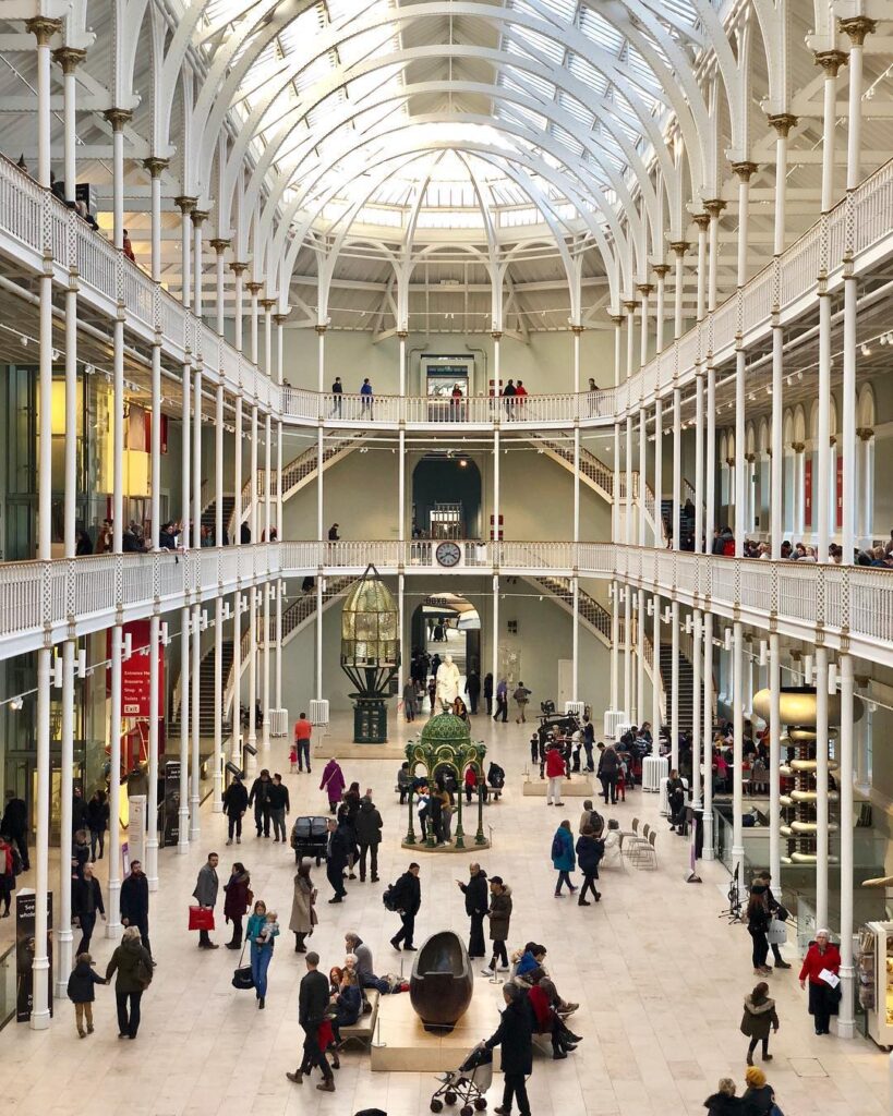 Spacious interior of the National Museum of Scotland in Edinburgh, featuring stunning victorian architecture, London ( UK ).