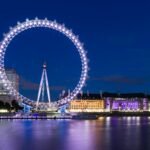 Glittering Night view of the iconic London Eye.